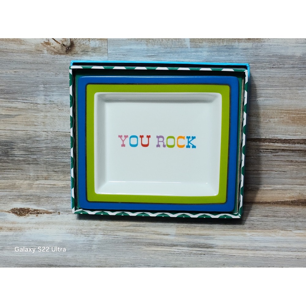 Two's Company Wise Sayings You Rock Porcelain Trinket Tray Blue Green 50201 NEW